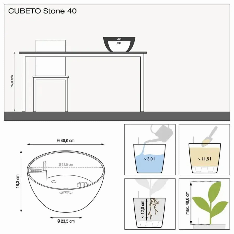 Lechuza CUBETO Stone 40 Bowl
