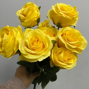 Lemon yellow 10 head Diamond Rose yellow realistic flower bouquet  
