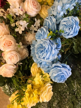Light blue ROSE BUNCH With fillers realistic flower bouquet  