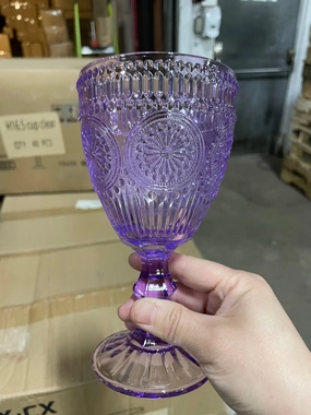 Light Purple Color Vintage sunflower drinking Glass 300ml crystal look(Goblet)amethyst lilac,aesthetic flower vase