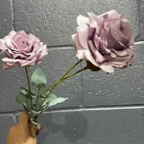 Lilac Wild Rose Spray 2 heads 1 bud artificial flower bouquet  