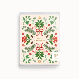 Linden Paper Co. - Merry Christmas Berries Card | Boxed Set of 8,faux bloom stem 