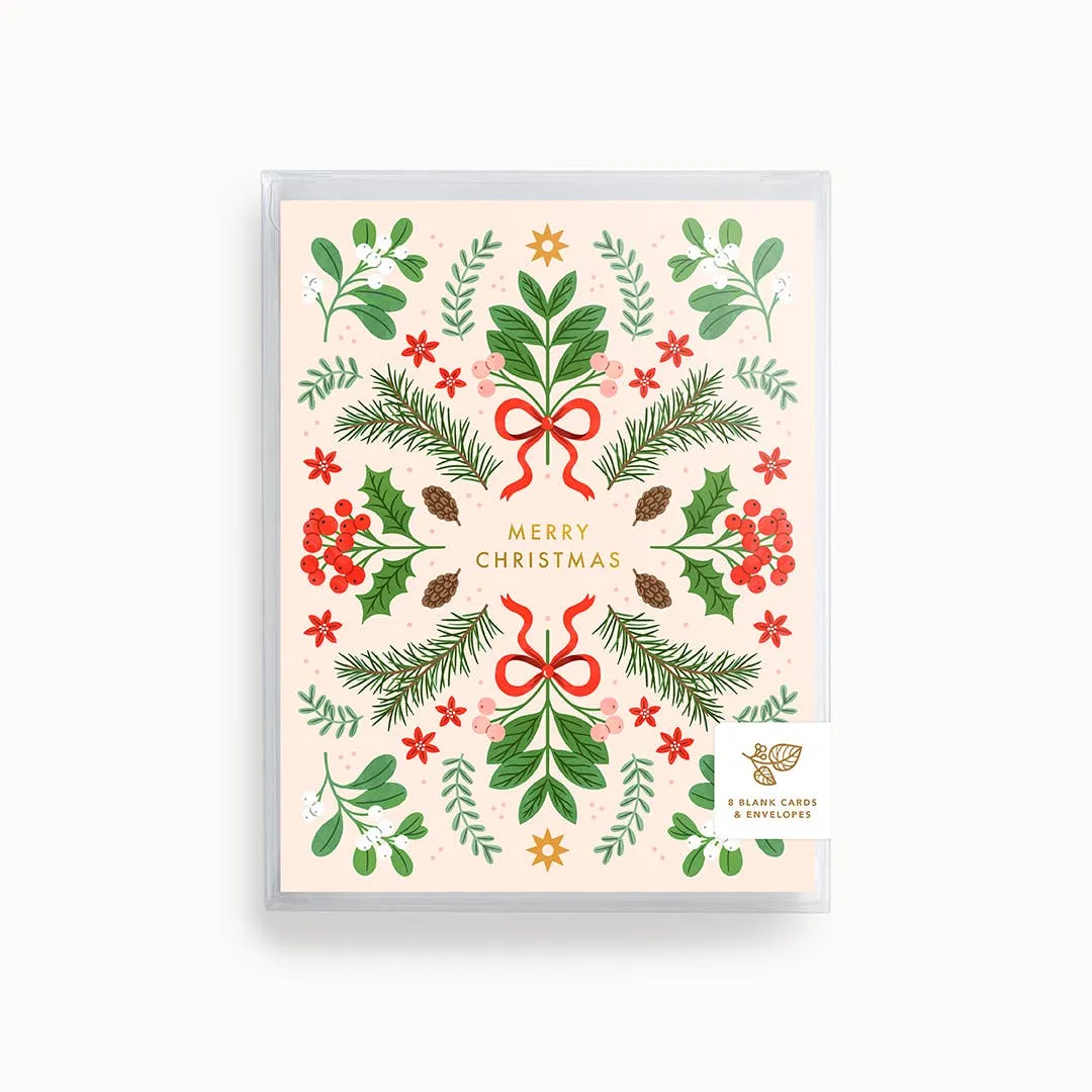 Linden Paper Co. - Merry Christmas Berries Card | Boxed Set of 8,faux bloom stem 