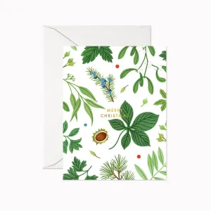 Linden Paper Co. - Merry Christmas Greenery Card,faux bloom stem 