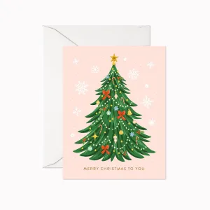 Linden Paper Co. - Merry Christmas Tree Card,faux bloom stem 