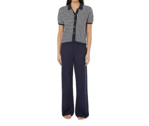 Leinen Strickhose mit Zugband in Dunkelblau