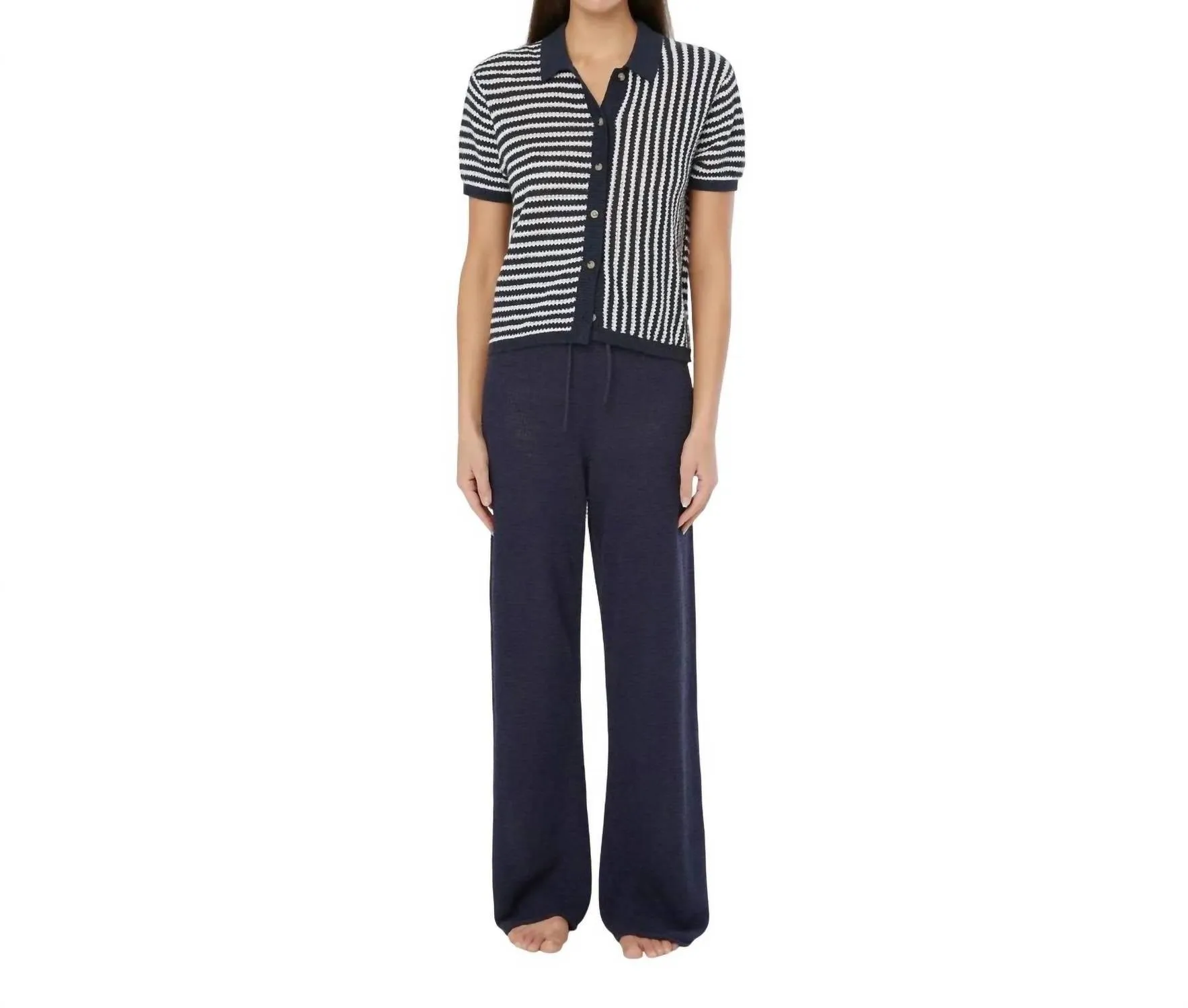 Leinen Strickhose mit Zugband in Dunkelblau