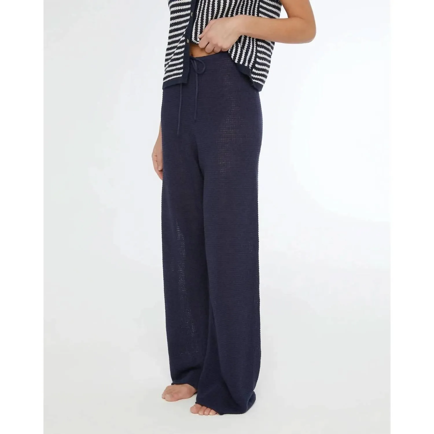 Leinen Strickhose mit Zugband in Dunkelblau