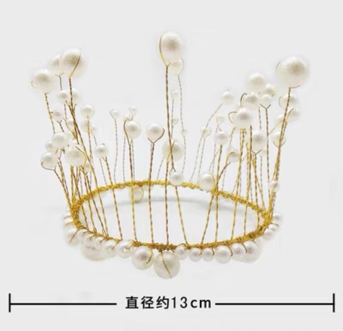 Little gold crown cake Topper realistic flower bouquet  