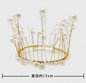 Little gold crown cake Topper realistic flower bouquet  