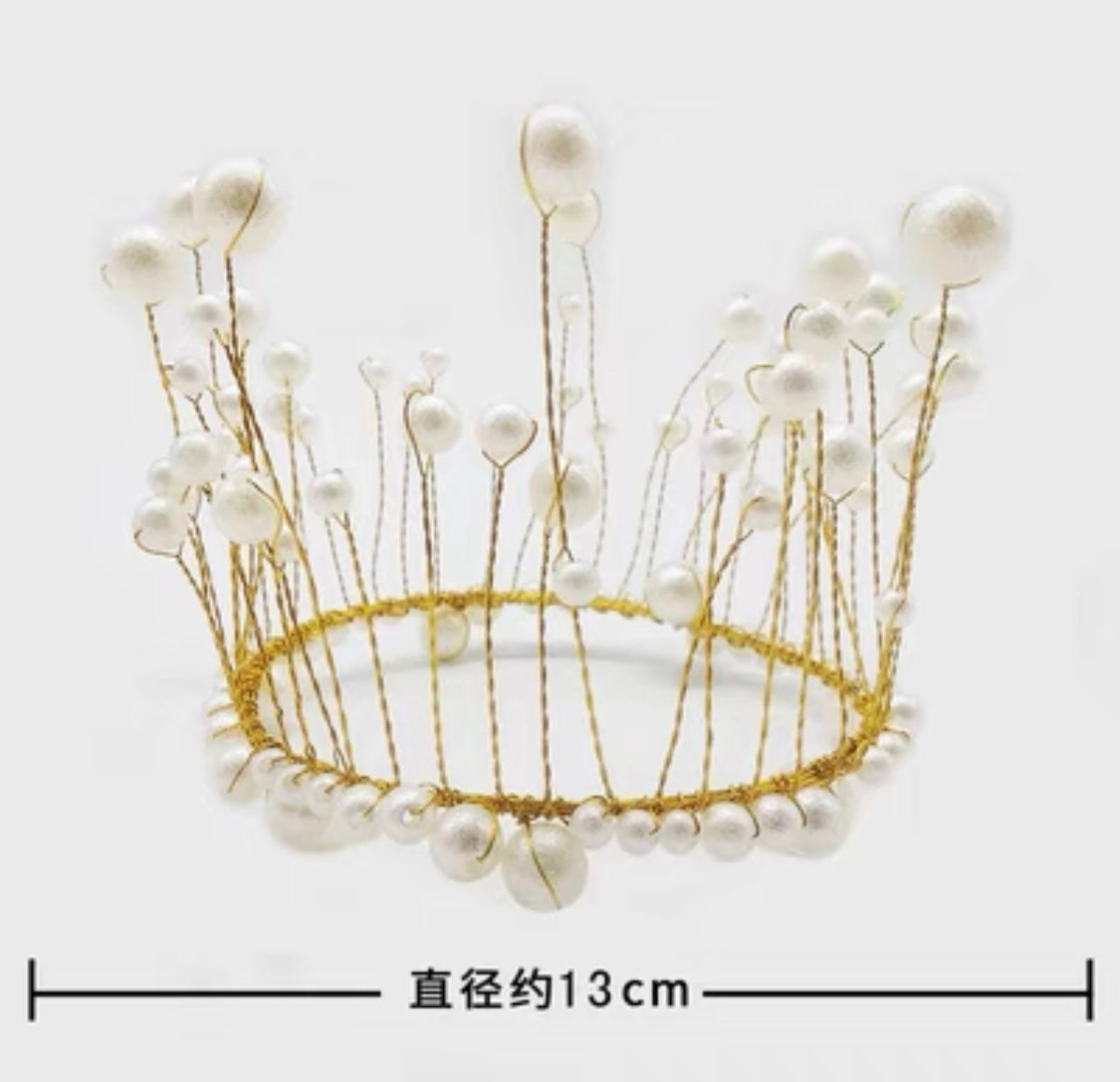 Little gold crown cake Topper realistic flower bouquet  