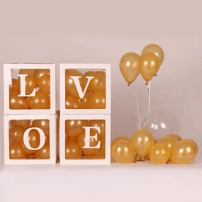 Love white Box No balloon realistic flower bouquet  