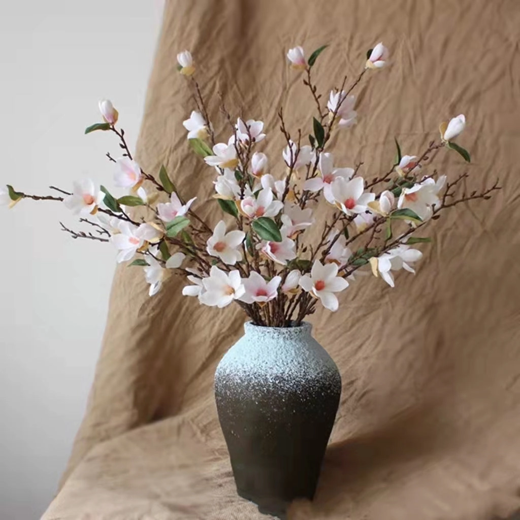 Magnolia 10 Heads Artificial Silk Flower Stem White MAGNOLIA005