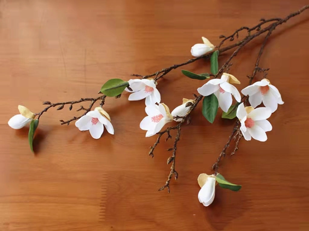 Magnolia 10 Heads Artificial Silk Flower Stem White MAGNOLIA005