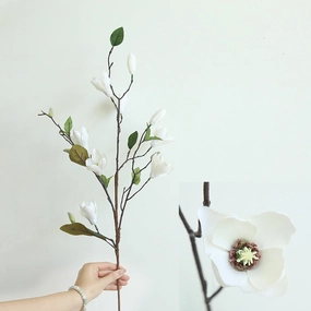 Magnolia 9 Heads Artificial Silk Flower 76cm Stem White MAGNOLIA003,dried artificial flower