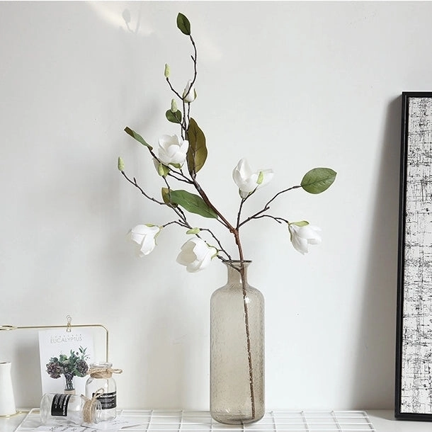 Magnolia 9 Heads Artificial Silk Flower 76cm Stem White MAGNOLIA003