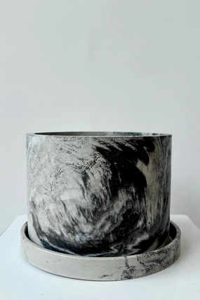 Marbled Planter & Saucer Black,indoor flower container