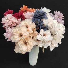 Marroon 3 head PEONIES PEONY single SPray stem artificial flower bouquet  