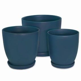 Matte Dark Blue Pot with Saucer,terracotta plant pot