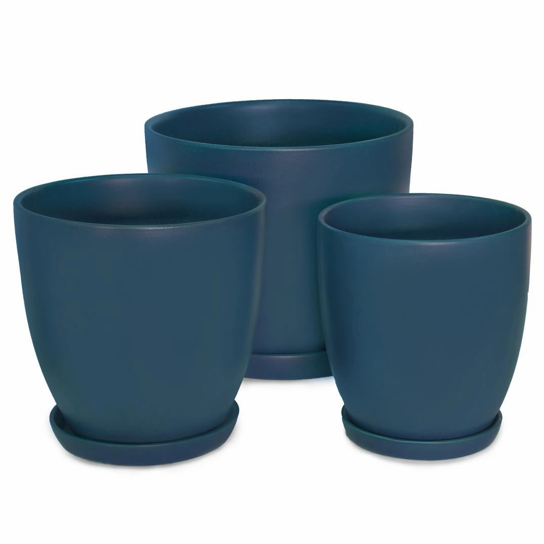 Matte Dark Blue Pot with Saucer,terracotta plant pot