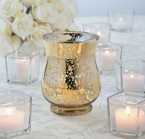 MERCURY GOLD HURRICANE VASE 4"x6" H,aesthetic flower vase