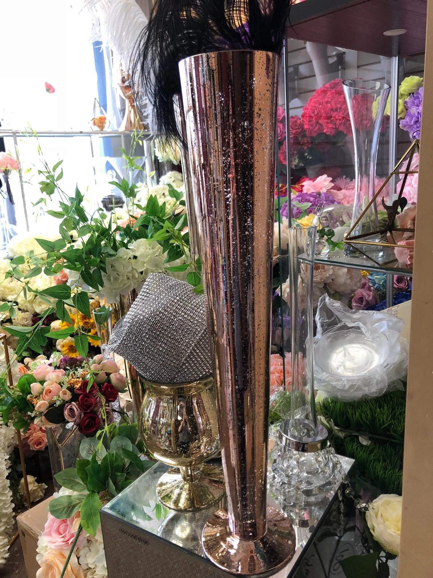 MERCURY Rose GOLD 24" PILSNER TRUMPET VASE