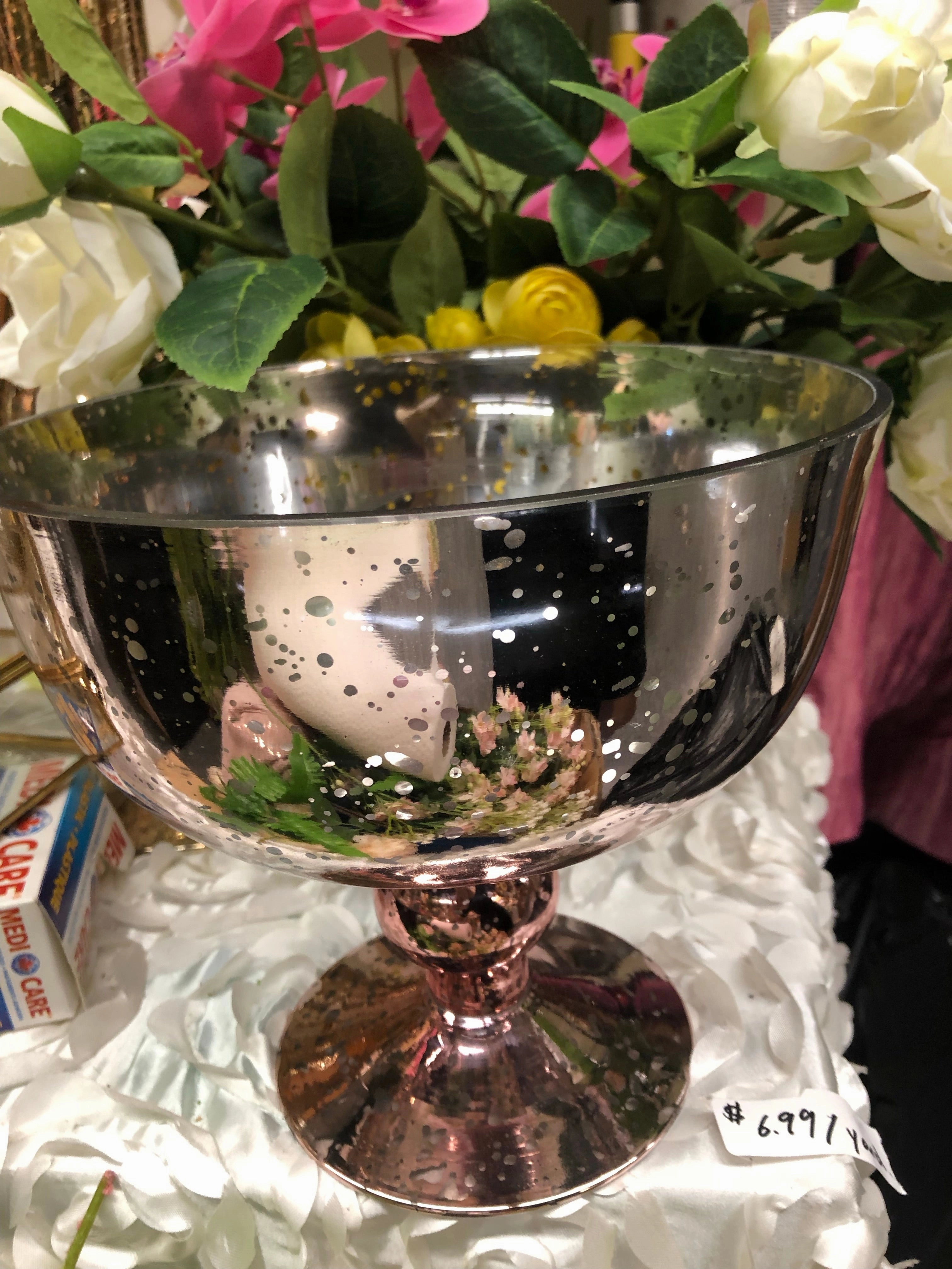 Mercury rose gold Bowl Glass Bowl Vase 8.3x7H bowl Vase,aesthetic flower vase