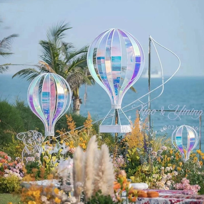 Meta hot air balloon stand artificial flower bouquet  