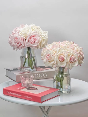 Moist Touch Real Touch Open Rose Bouquet Light Pink realistic flower bouquet  