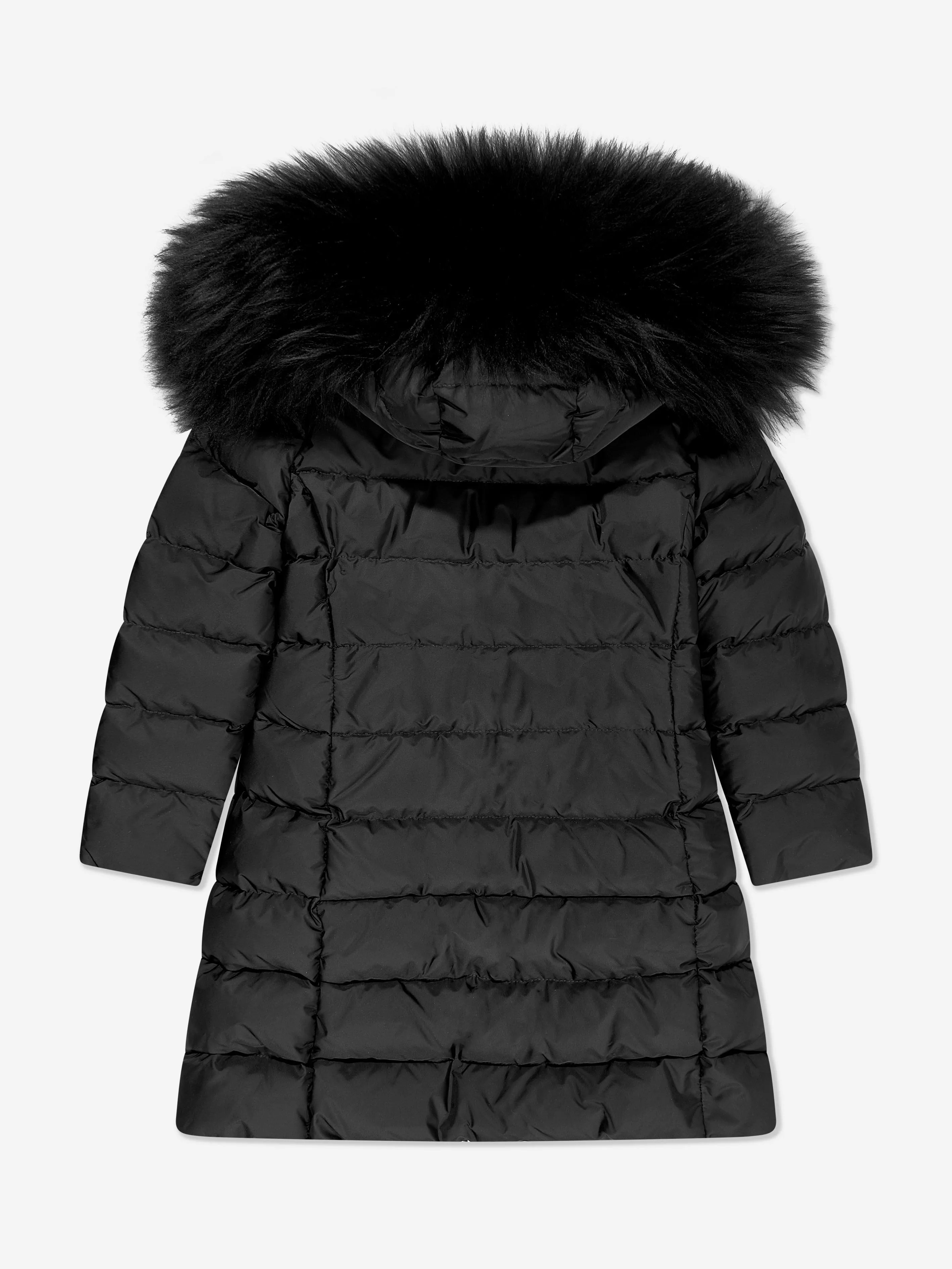Moncler Enfant Mädchen Abelle Kapuzen-Shearling-Daunenmantel in Schwarz