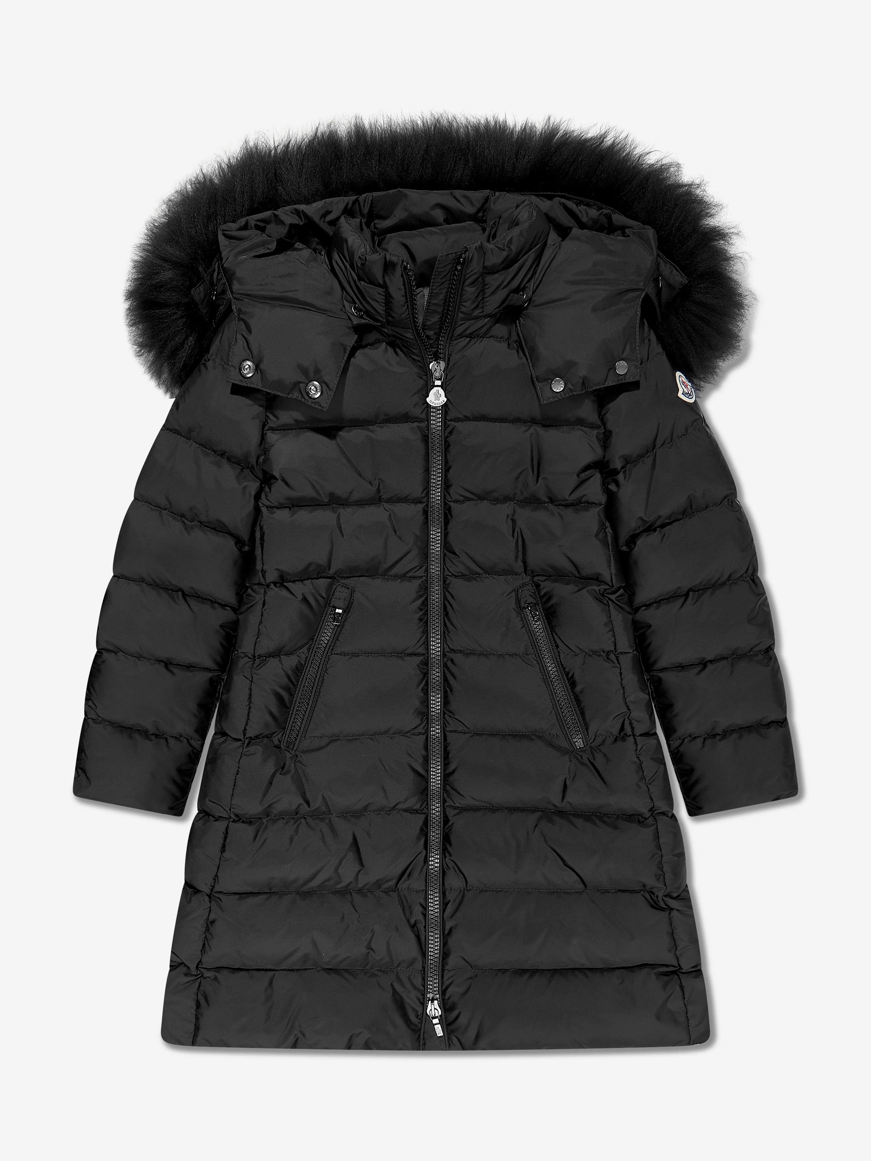 Moncler Enfant Mädchen Abelle Kapuzen-Shearling-Daunenmantel in Schwarz