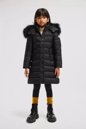 Moncler Enfant Mädchen Abelle Kapuzen-Shearling-Daunenmantel in Schwarz