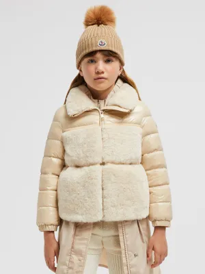 Moncler Enfant Mädchen Daunen Teddy-Fleece Amabay Jacke in Beige