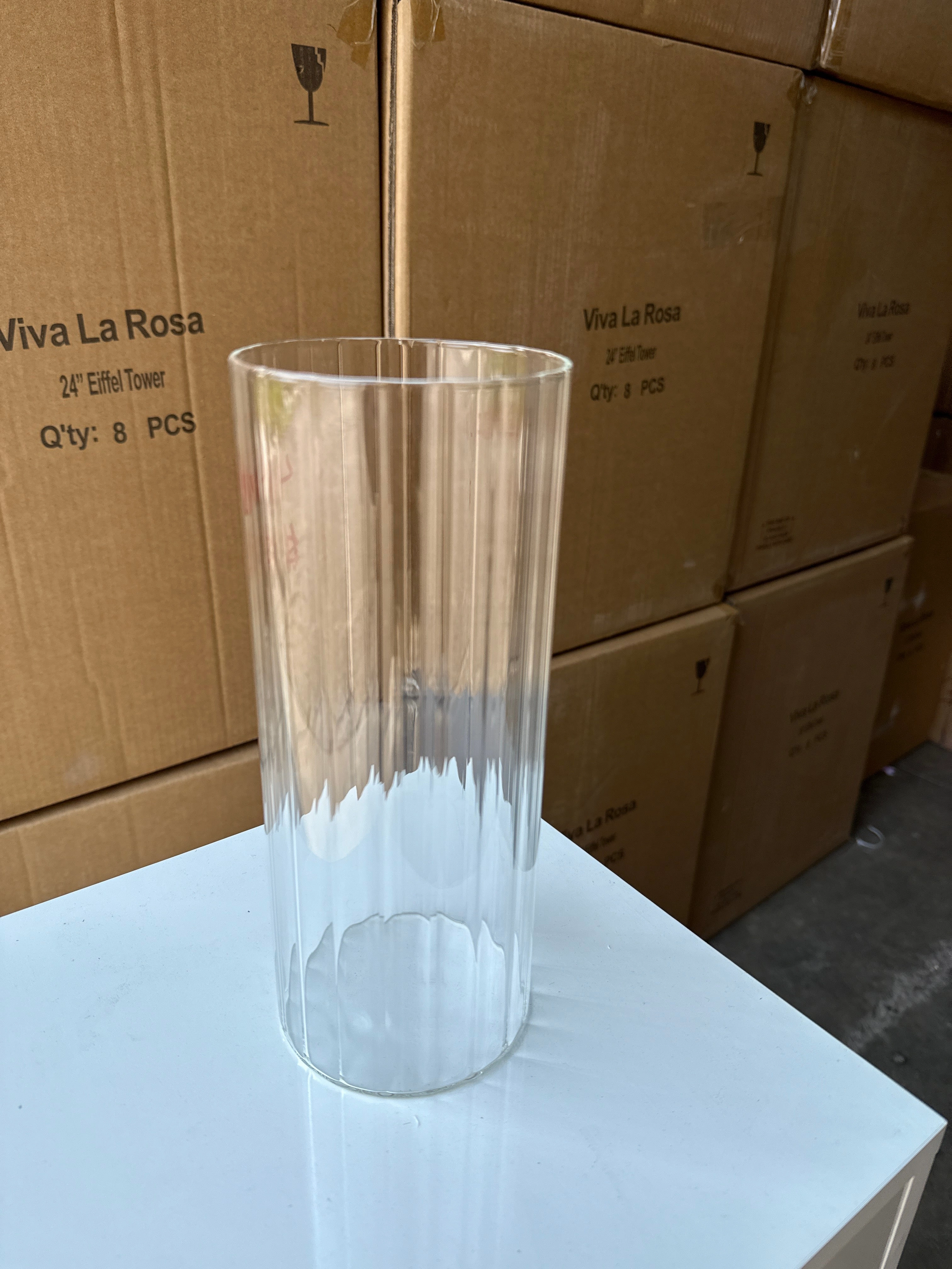 MT4-10 Ribbed Glass 4x10h Cylinder Vase Clear Thin Machine made