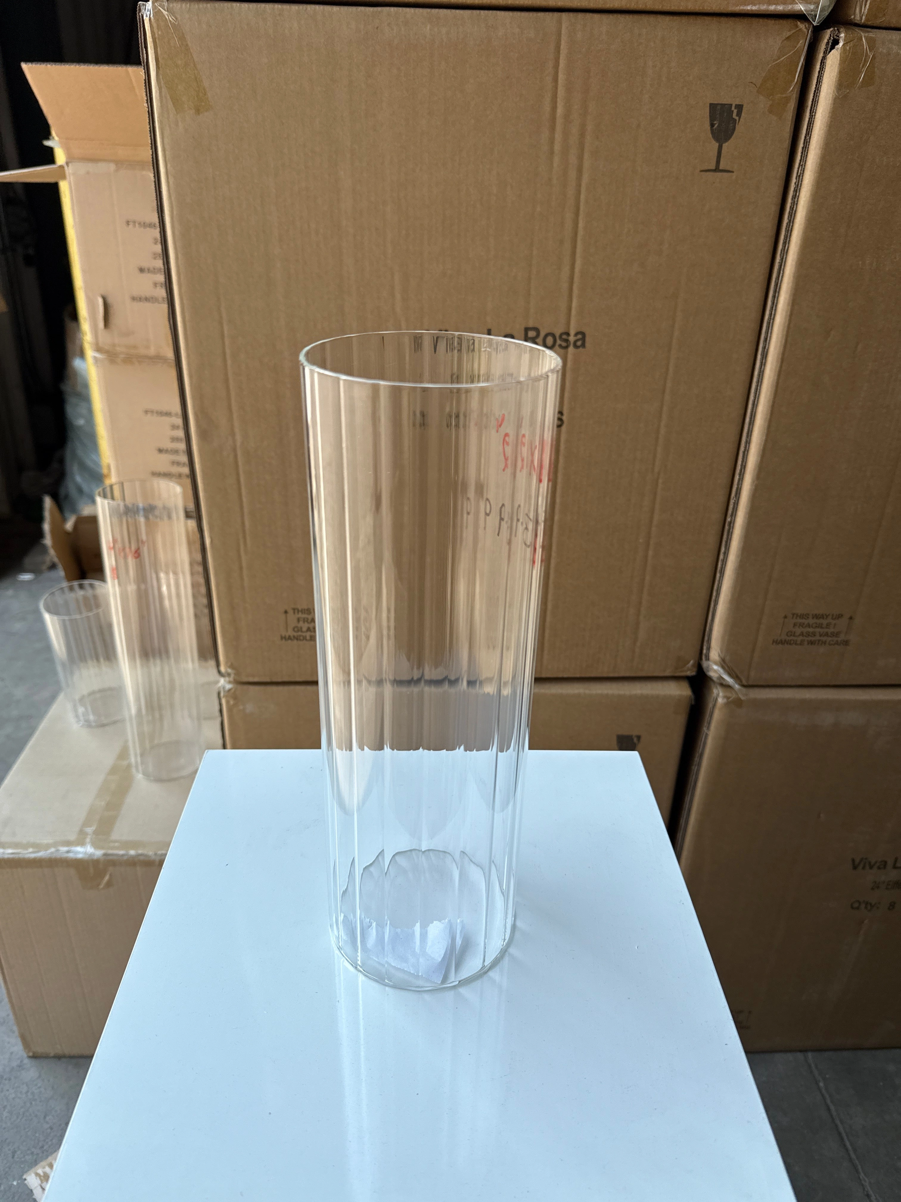 MT4-12 Ribbed Glass 4x12h Cylinder Vase Clear Thin Machine made