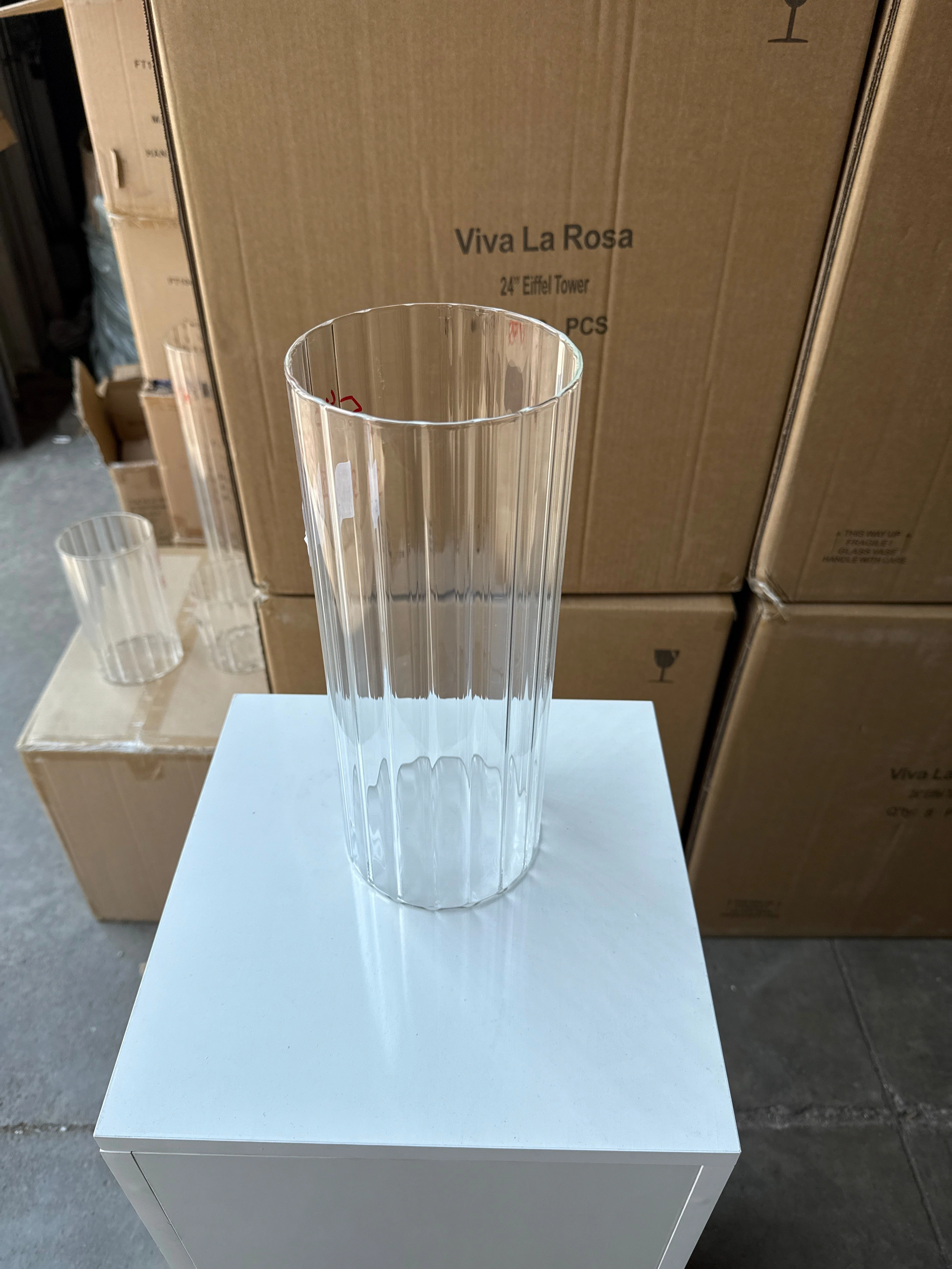 MT5-12 Ribbed Glass 5x12h Cylinder Vase Clear Thin Machine made,aesthetic flower vase