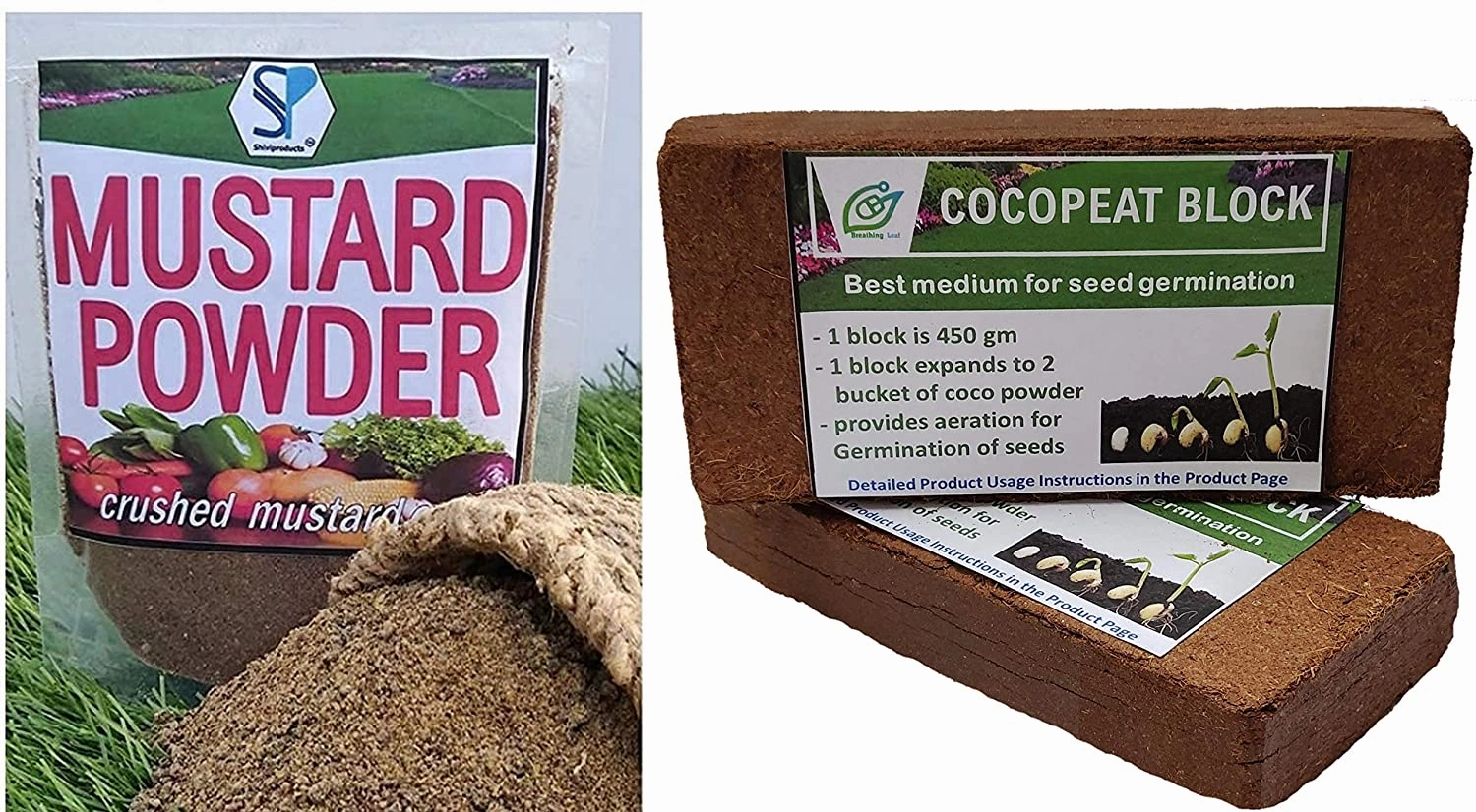 Mustard Cake Powder and Cocopeat Block,potted plant decor