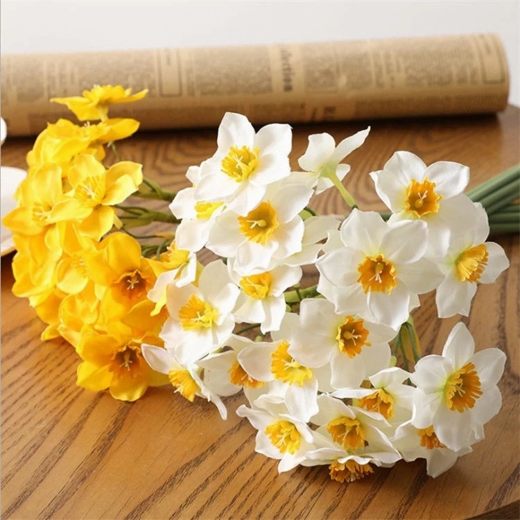 Narcissus Daffodils Artificial Silk Flower Bunch White NARCI001