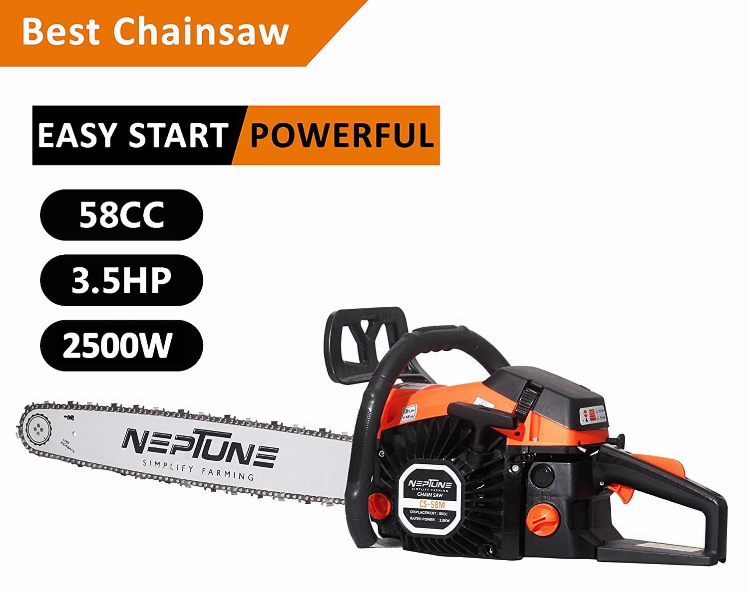 Neptune 2 Stroke Petrol Engine 58CC Chain Saw With 22Inch Cutter Bar CS-58