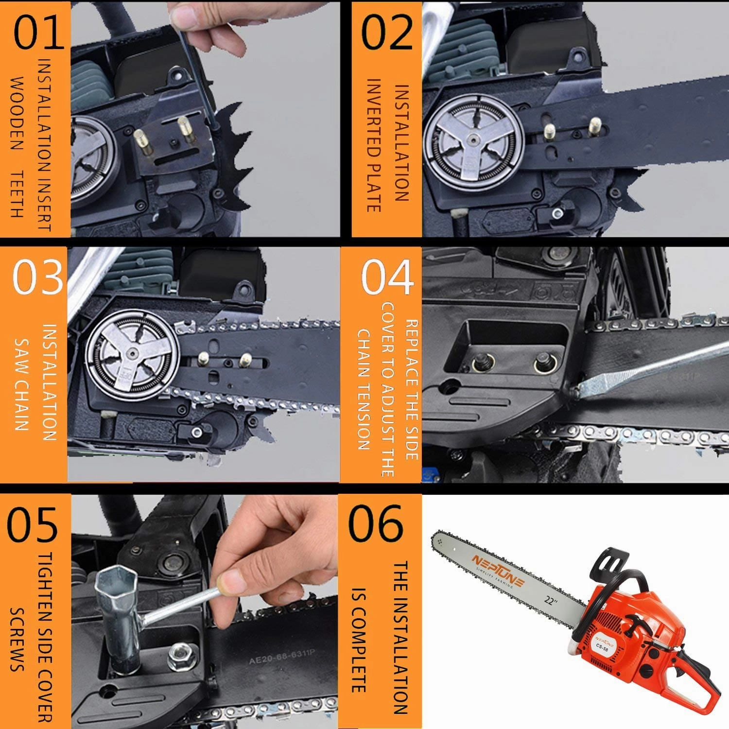 Neptune 2 Stroke Petrol Engine 58CC Chain Saw With 22Inch Cutter Bar CS-58
