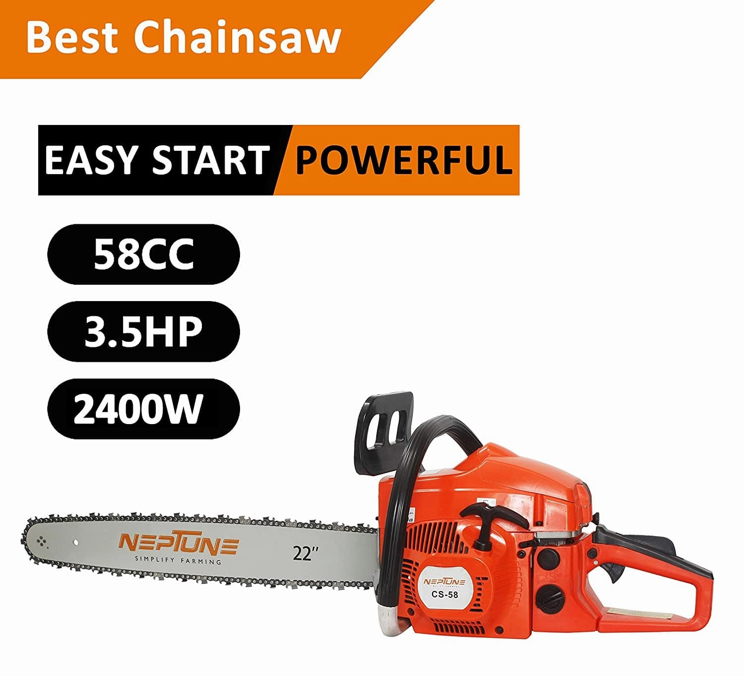 Neptune 2 Stroke Petrol Engine 58CC Chain Saw With 22Inch Cutter Bar CS-58