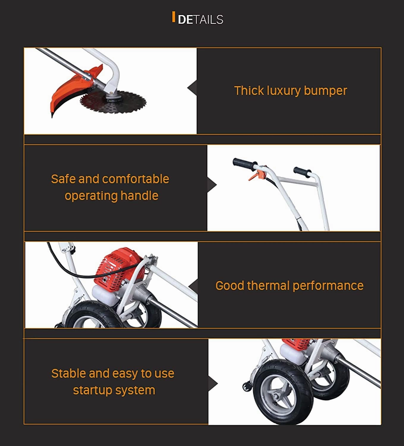 Neptune Heavy Duty 2 Stroke 43CC Petrol Engine Trolley Hand Push Brush Cutter With Wheels BC-520W