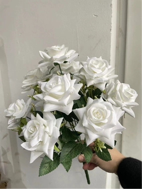 New 11 head white pointy rose bunch realistic flower bouquet  