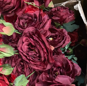 new 2 1 head Burgundy Puffy Rose Spray artificial flower realistic flower bouquet  