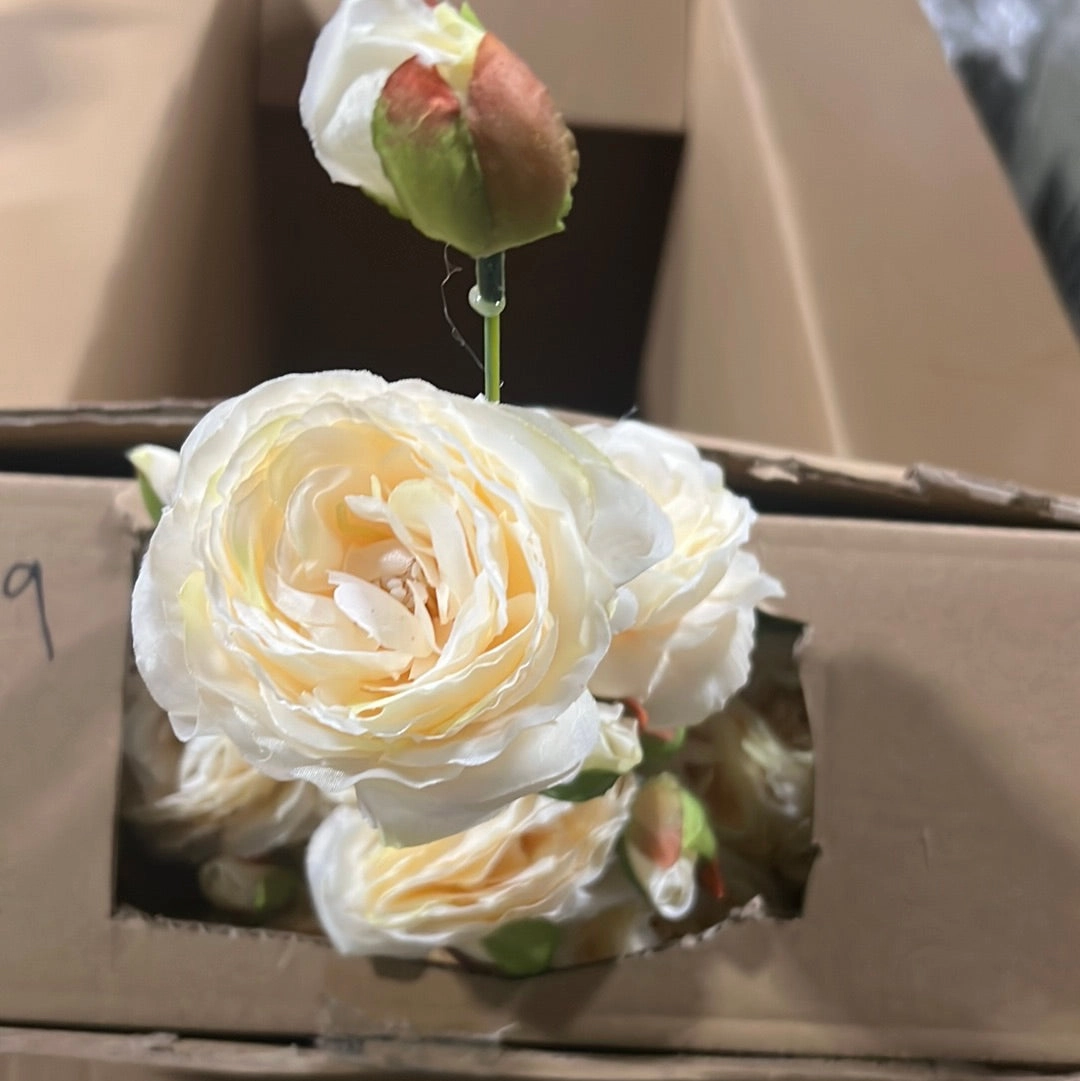 new 2 1 head Champagne Puffy Rose Spray artificial flower