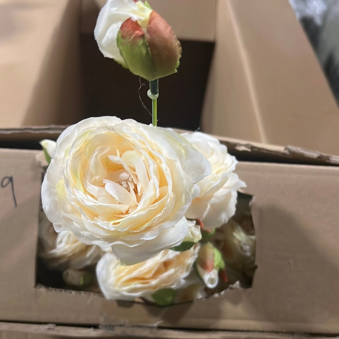 new 2 1 head Champagne Puffy Rose Spray artificial flower