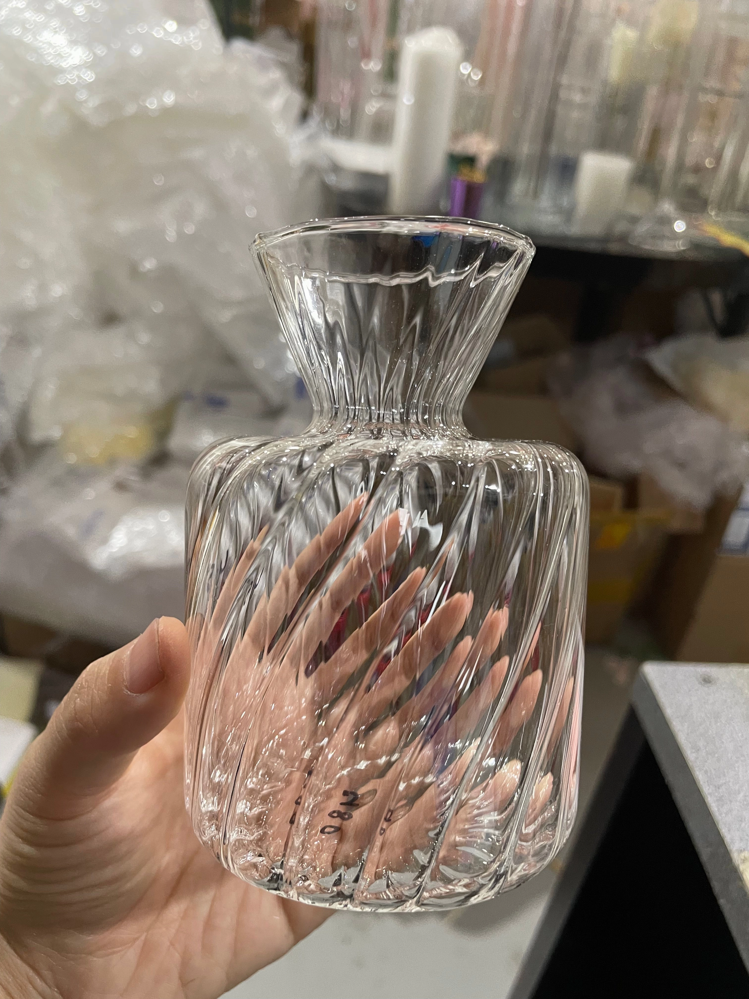 New 4.5 Small bud Glass Vase with ripple line striped