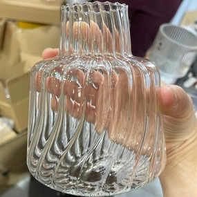 New 4.8 Small bud Glass Vase with ripple line striped,aesthetic flower vase