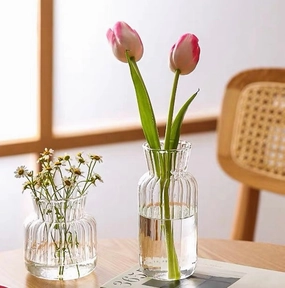 New 7.8 Small bud Glass Vase with ripple line striped,aesthetic flower vase