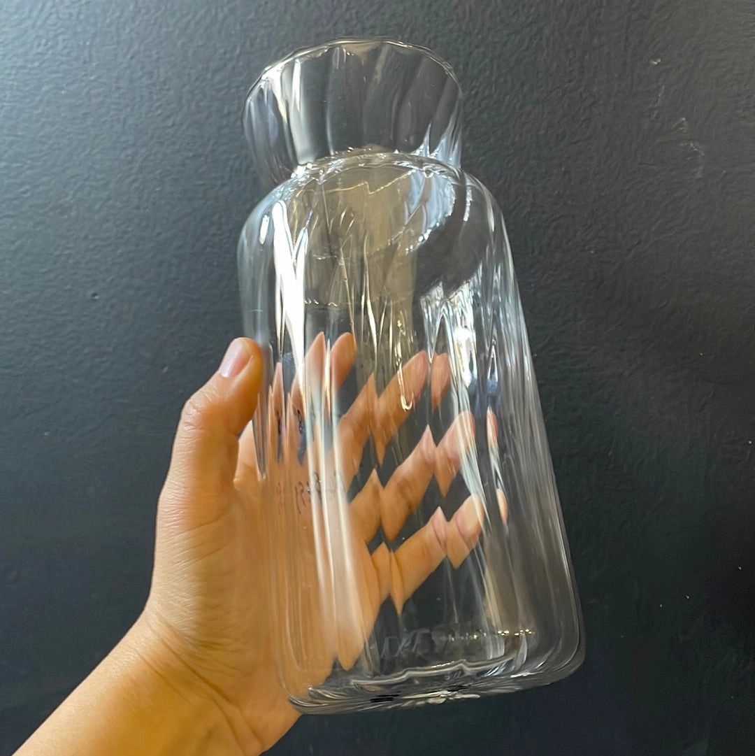 New 7.8 Small bud Glass Vase with ripple line striped